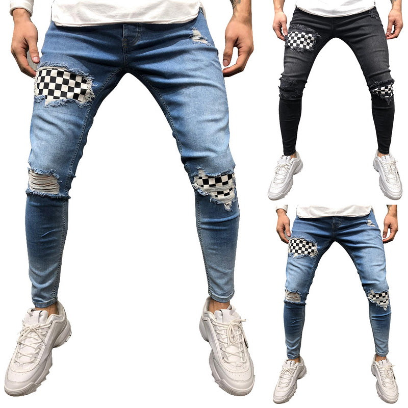 Men hip hop high-end quality tight slim ripped leg pants men