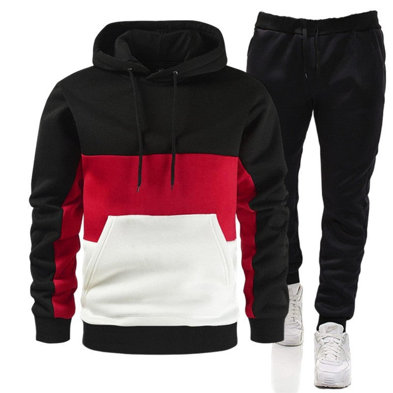 Men's 3 Color Block Hoodie Sportswear Suit