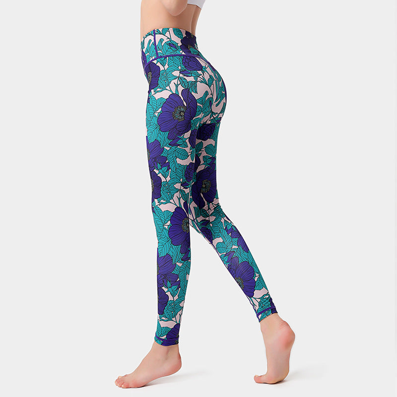 Fashion Flowers Print Leggings High Waist Hip Lifting Yoga Pants For Women Sports Running Fitness Trousers 