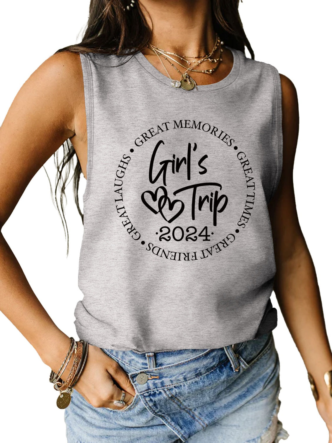 Letter Graphic Round Neck Tank - Babbazon New Products