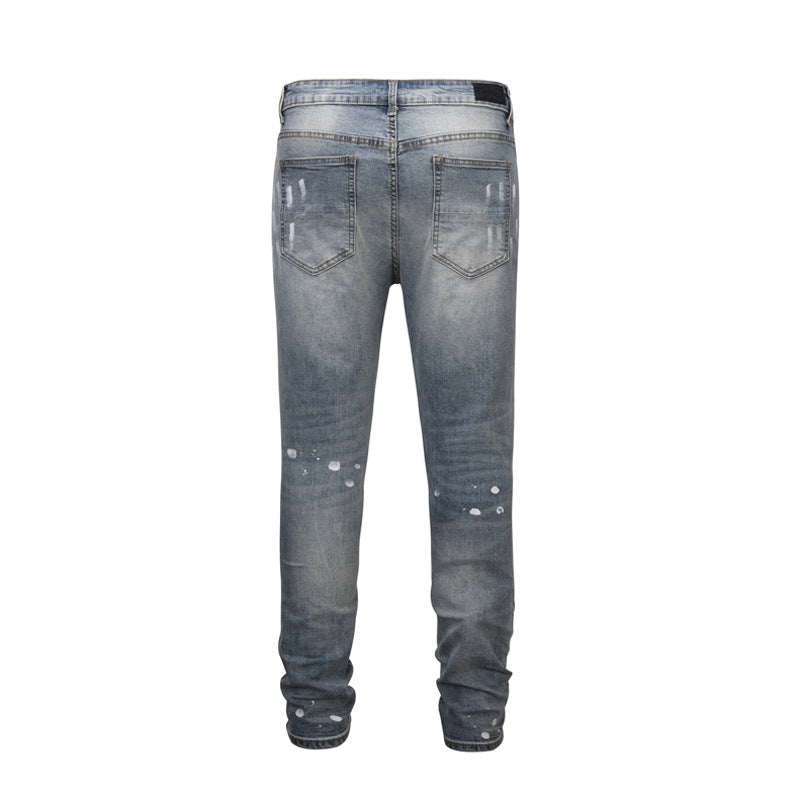 Paint splash trousers hot drilling ripped jeans