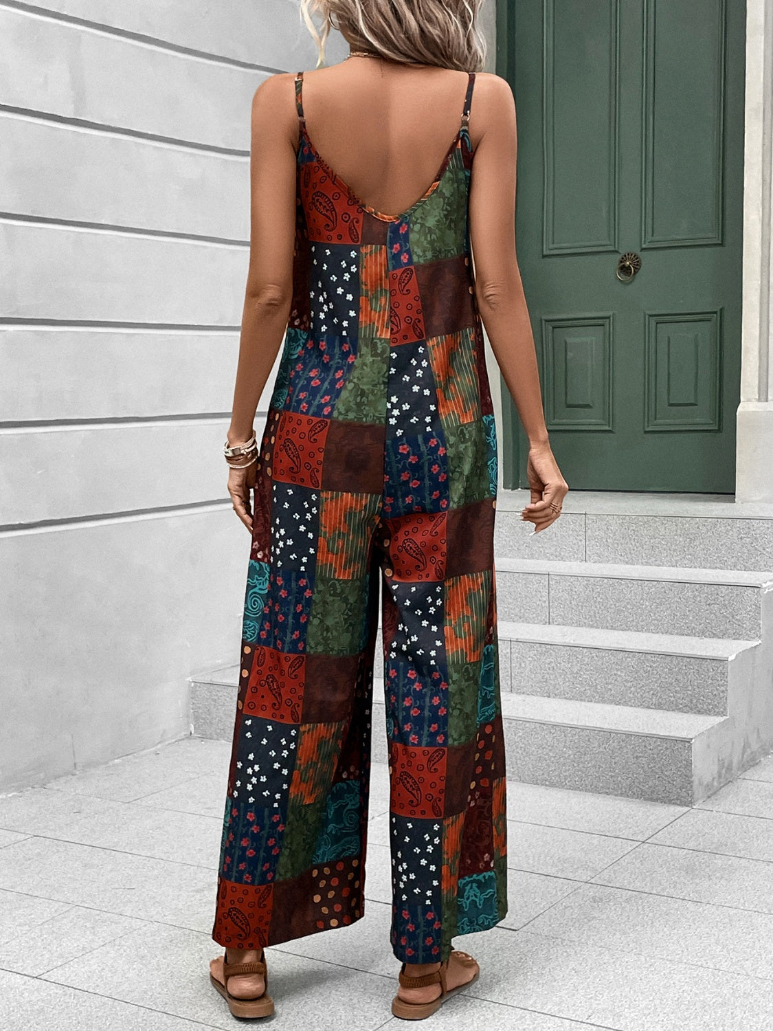 Printed Scoop Neck Spaghetti Strap Jumpsuit 