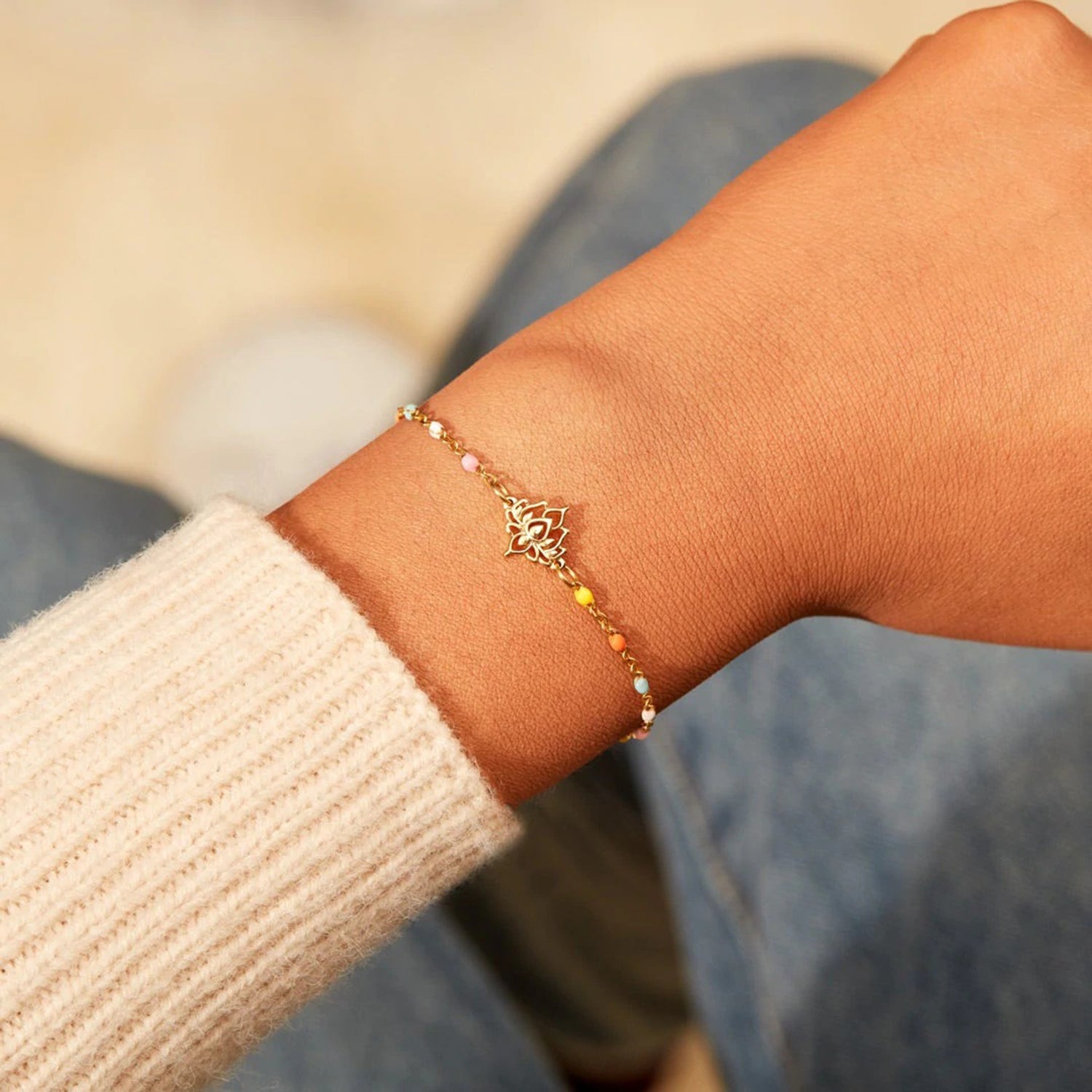 Lotus Shape 18K Gold-Plated Bead Bracelet 