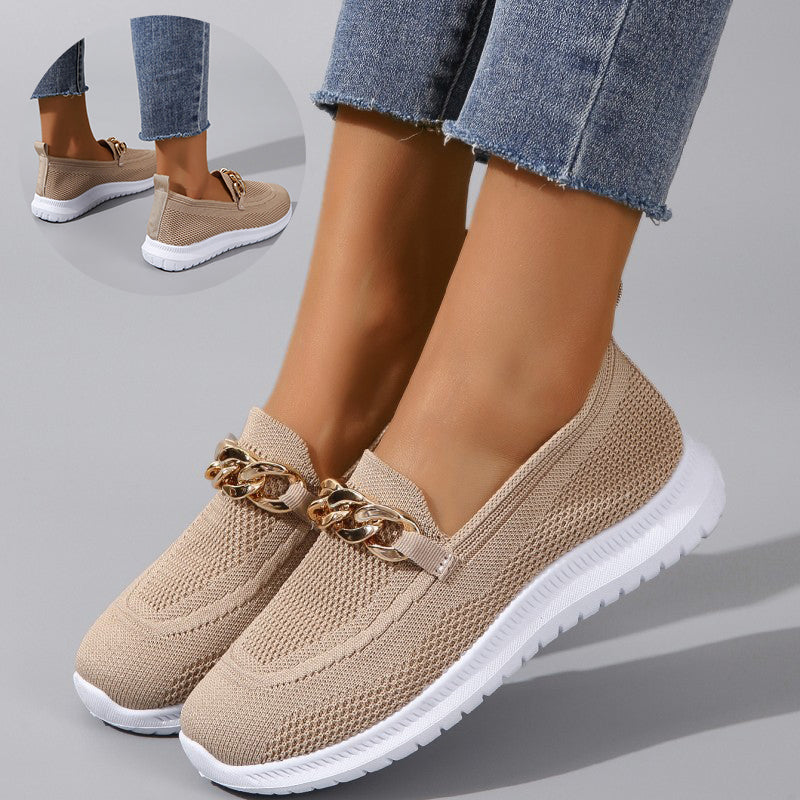 Chain Flats Shoes Women Mesh Sports Walking Shoes 