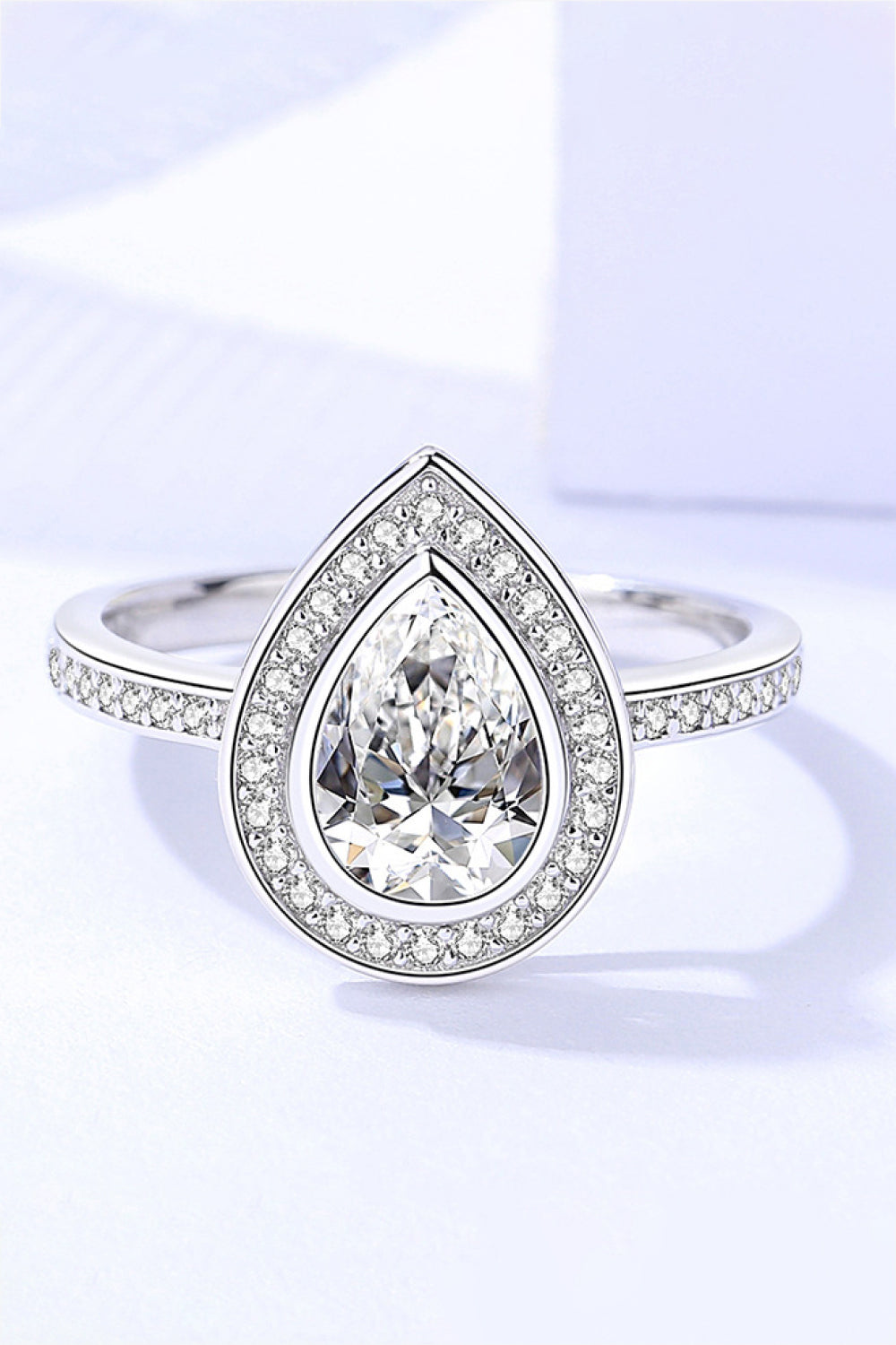 925 Sterling Silver Teardrop Moissanite Ring 