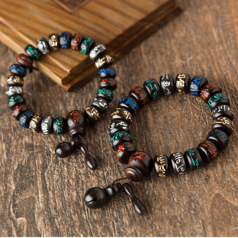 Six Character Mantra Buddha Beads Peach Wood Bracelet