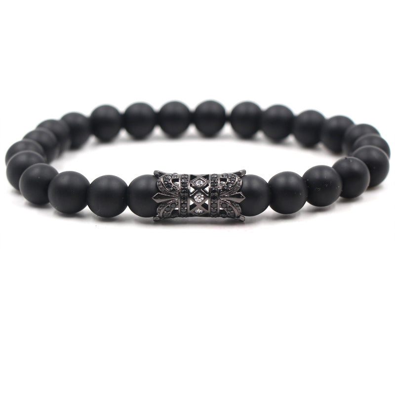 Fashion 8mm Black Frosted Stone Buddha Bead Bracelet