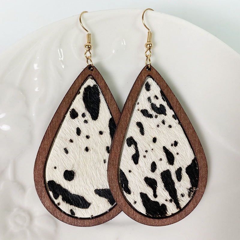 Teardrop Shape Wooden Dangle Earrings 