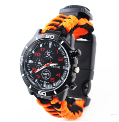 EMAK Survival Watch Camping Outdoor Medical Multi-functional Compass Thermometer Rescue Paracord Wristband Equipment Tools kit