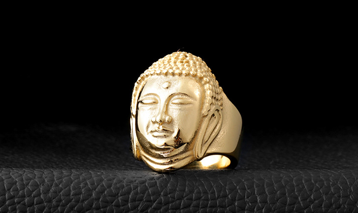 Sakyamuni Buddha head steel titanium ring