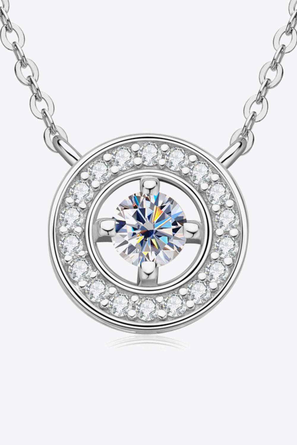 925 Sterling Silver Moissanite Geometric Pendant Necklace 