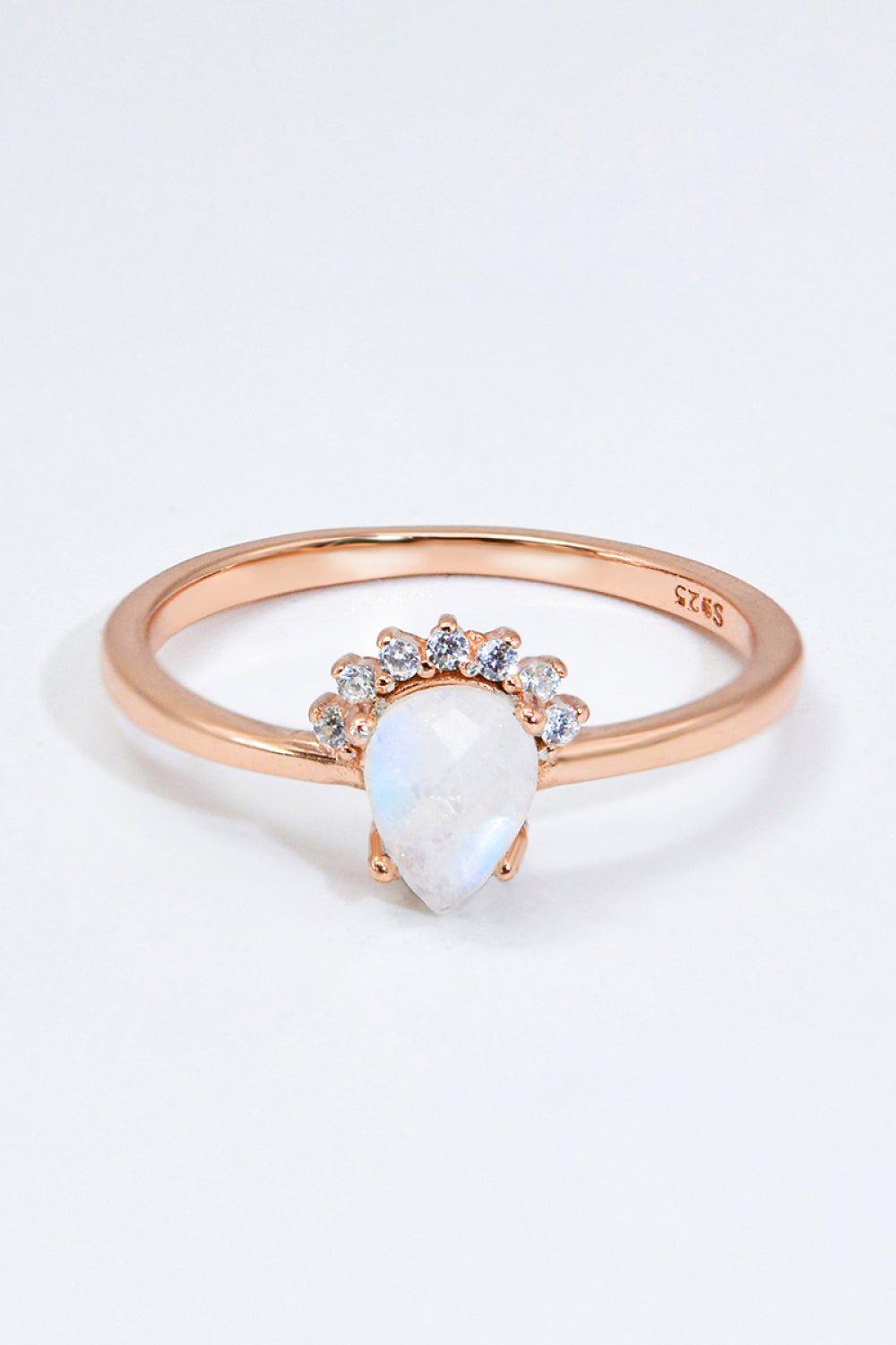 18K Rose Gold-Plated Pear Shape Natural Moonstone Ring 