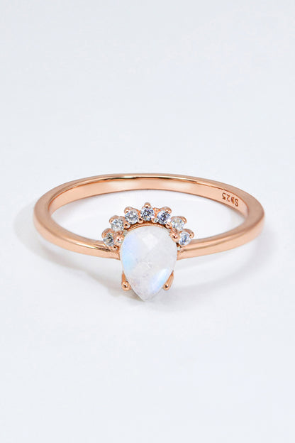 18K Rose Gold-Plated Pear Shape Natural Moonstone Ring 