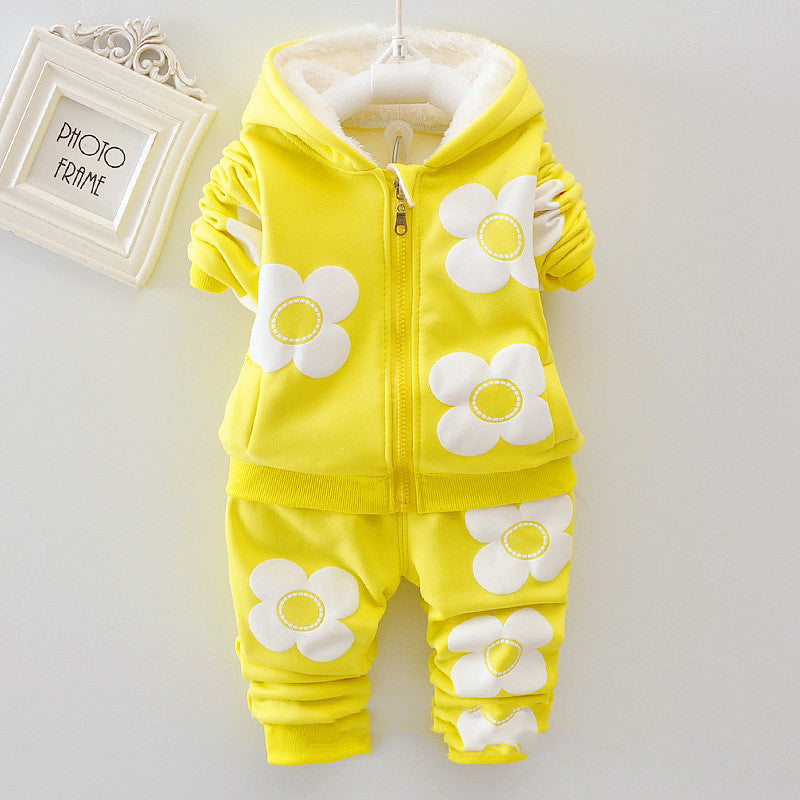 Children's Bear Hooded Two-piece Gold Velvet Set