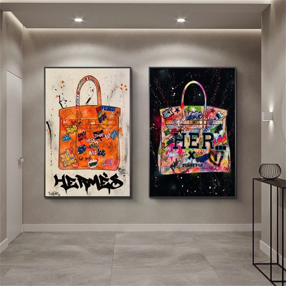 Modern Graffiti Bags Canvas Paintings Abstract  Posters And Wall Art Popular  Of Living Room Decoration