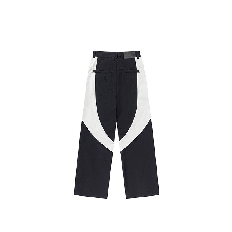 Men's Black And White Colorblock Straight Functional Pants