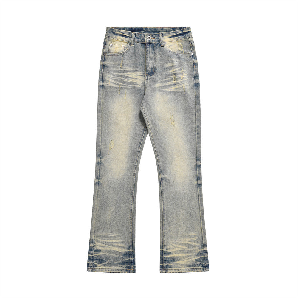 Distressed Scratches Denim Straight-leg Pants Men