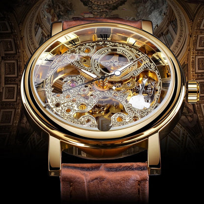 Fully Hollow Men's Manual Belt Mechanical Watch