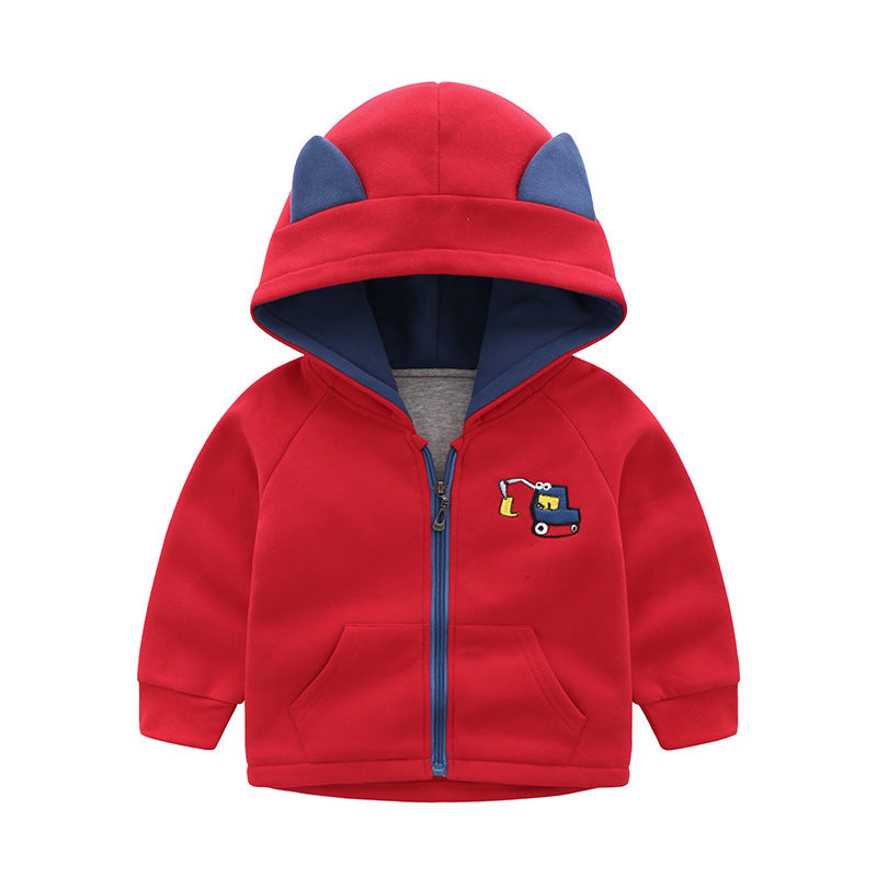 Thicken Children's Hooded Zipper Shirt For Small And Medium-sized