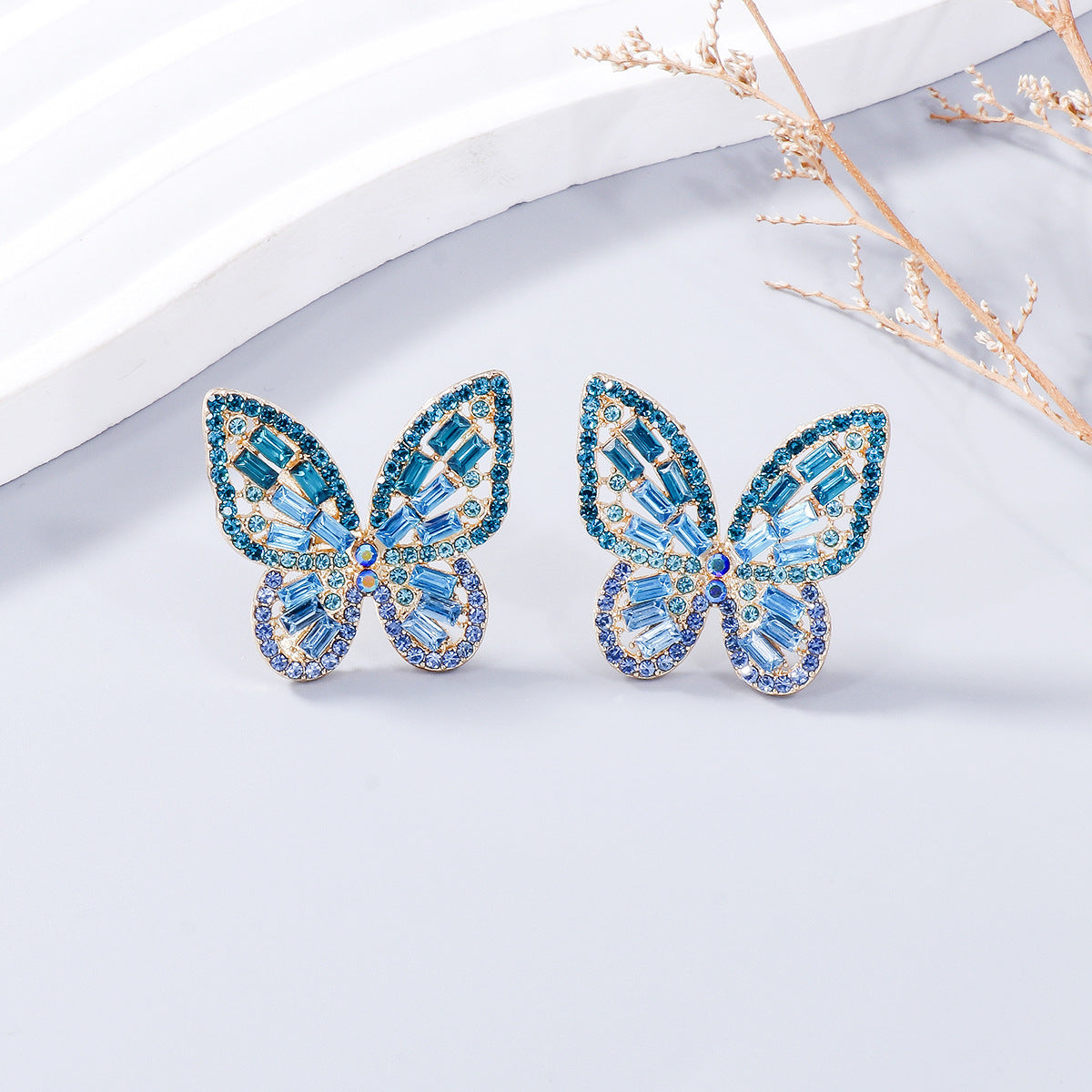 Alloy Inlaid Rhinestone Butterfly Earrings - Babbazon New Products