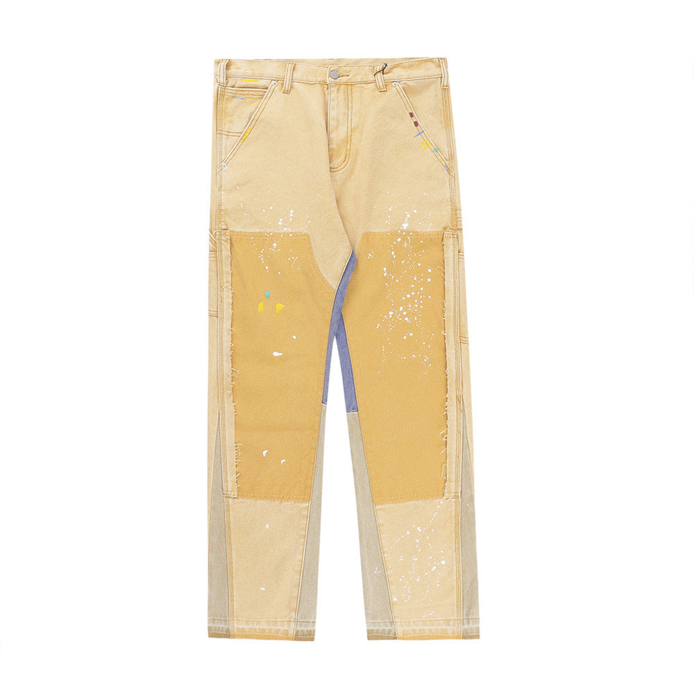 Paint Splash Splice Jeans Men's Loose Speckle