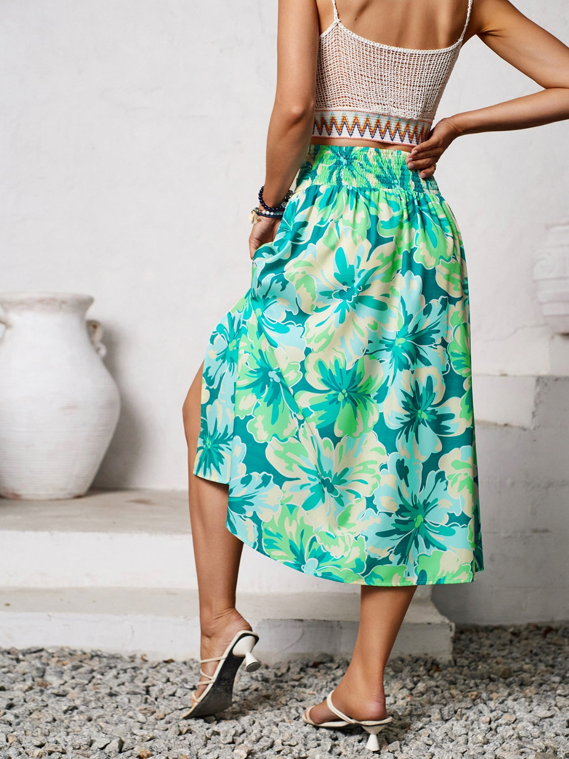 Slit Printed Midi Skirt 