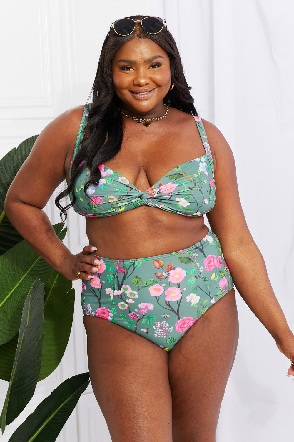 Marina West Swim Take A Dip Twist High-Rise Bikini in Sage 