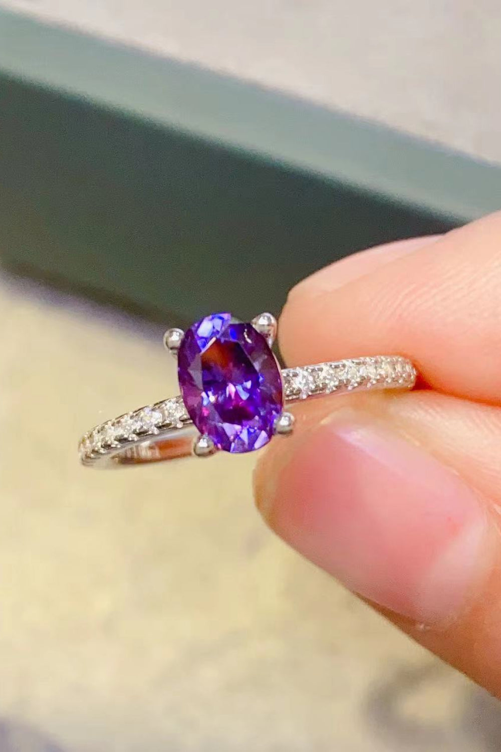 1 Carat Purple Moissanite 4-Prong Ring 