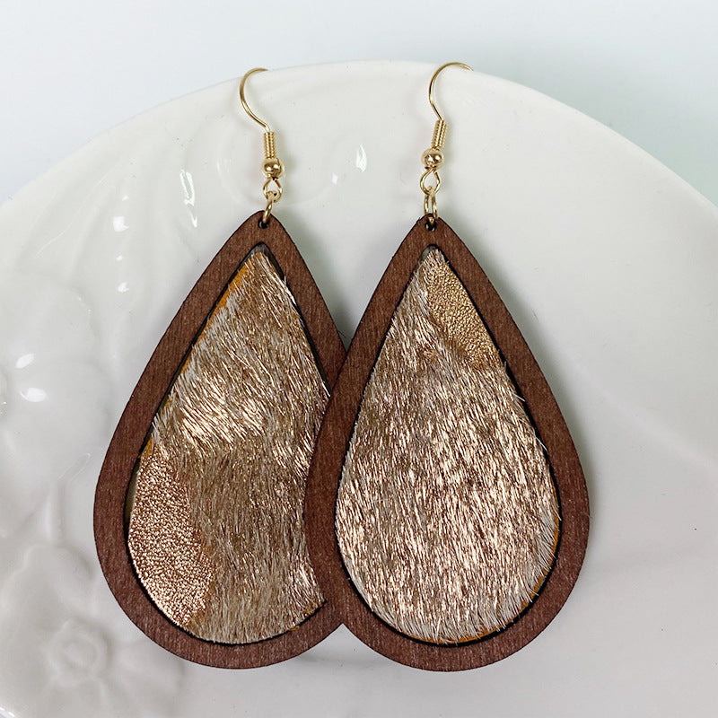 Teardrop Shape Wooden Dangle Earrings 