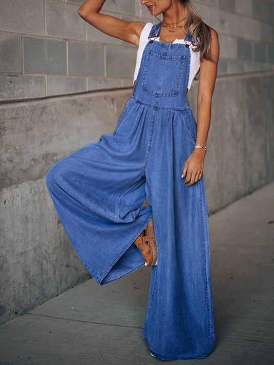 Wide Leg Denim Overalls - Babbazon new