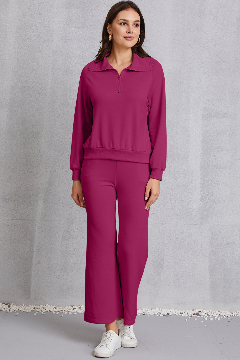 Half Zip Collared Neck Sweatshirt and Pants Set