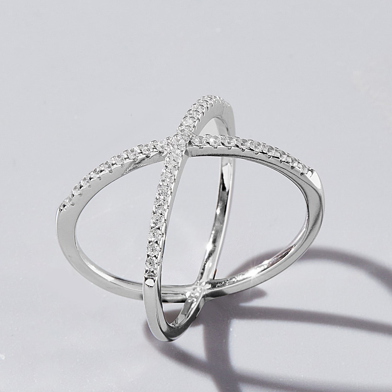 X Shape Inlaid Zircon 925 Sterling Silver Ring 