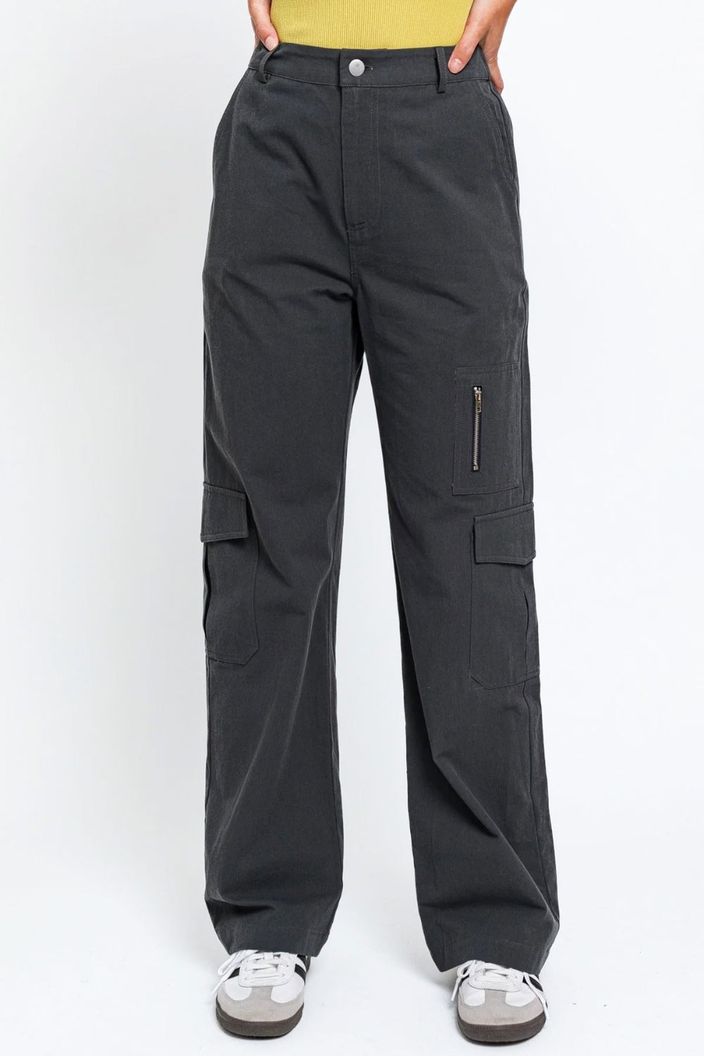 Tasha Apparel High Waisted Wide Leg Cargo Pants with Pockets - Babbazon New Products