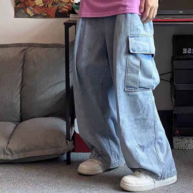 Men's High Street Vintage Washed Loose Wide Leg Jeans