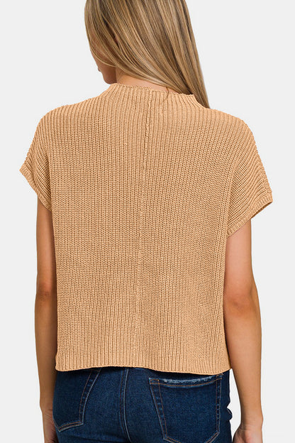 Zenana Mock Neck Short Sleeve Cropped Sweater 