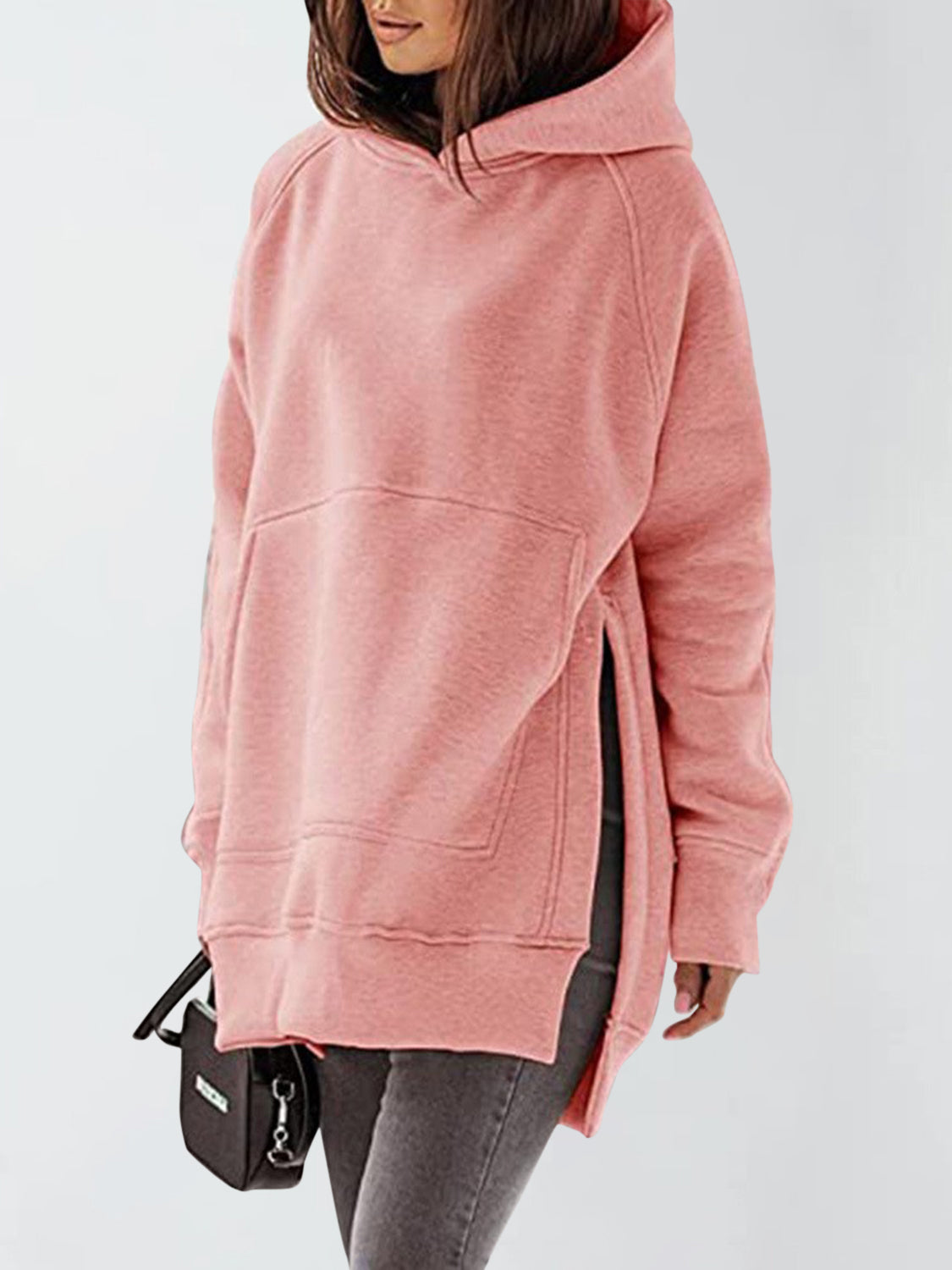 Slit Pocketed Raglan Sleeve Hoodie 