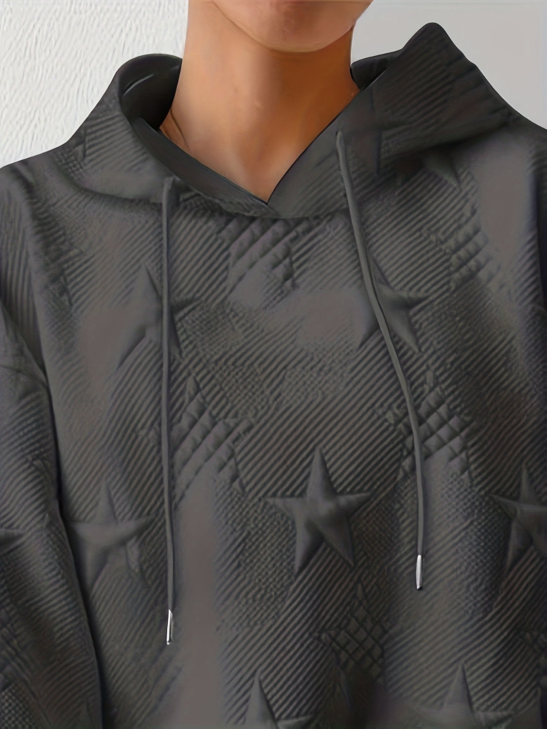 Plus Size Star Texture Long Sleeve Drawstring Hoodie