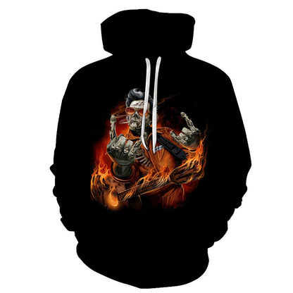 European And American Foreign Trade 3D Color Skull Printed Hood Pocket Pullover Sweater