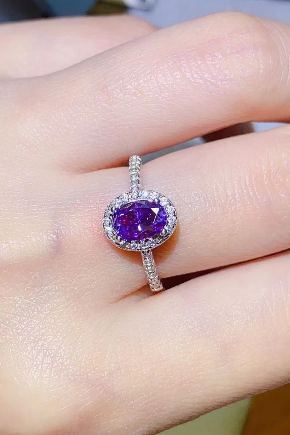 925 Sterling Silver 1 Carat Purple Moissanite Ring 