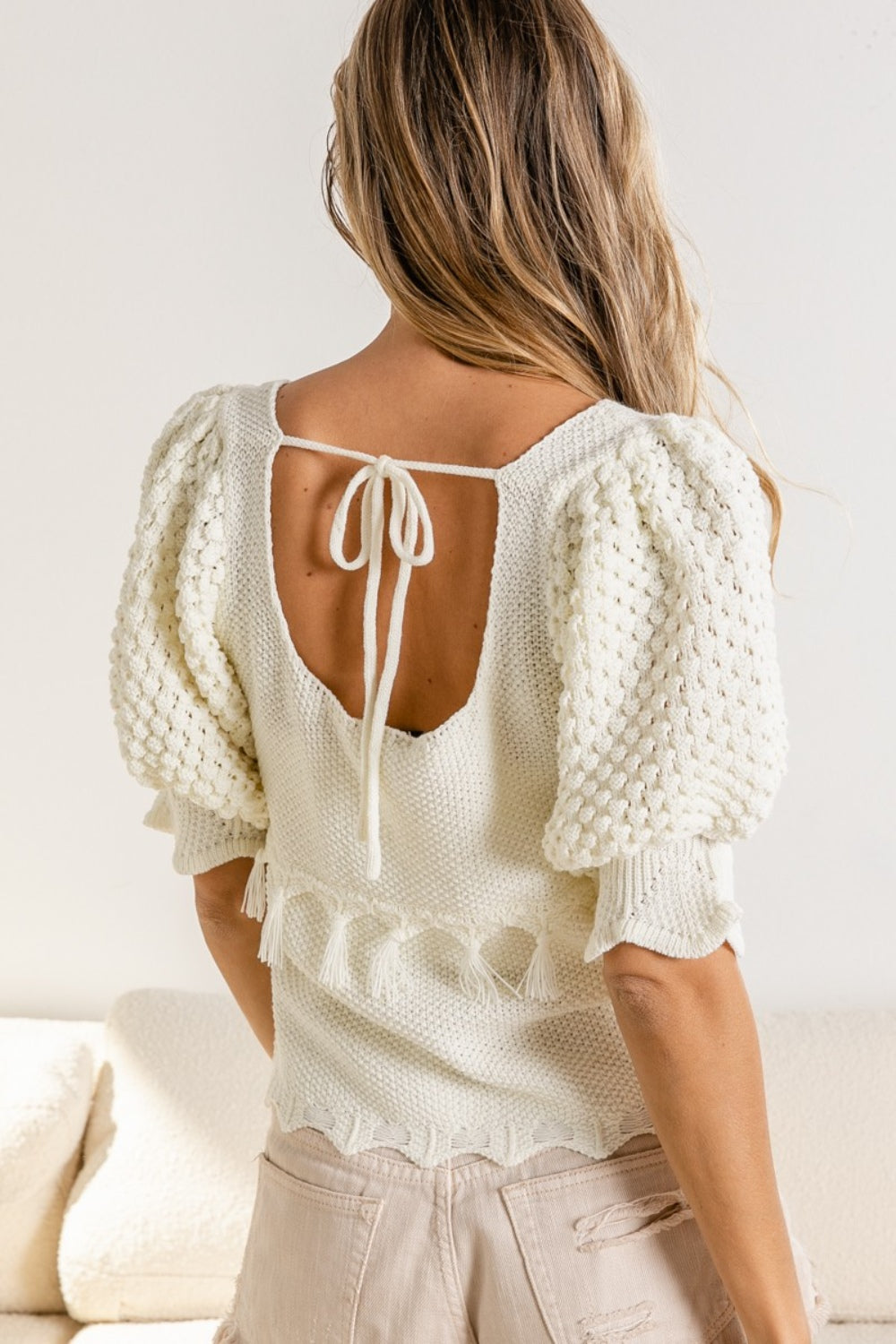 BiBi Tassel Detail Textured Square Neck Sweater 