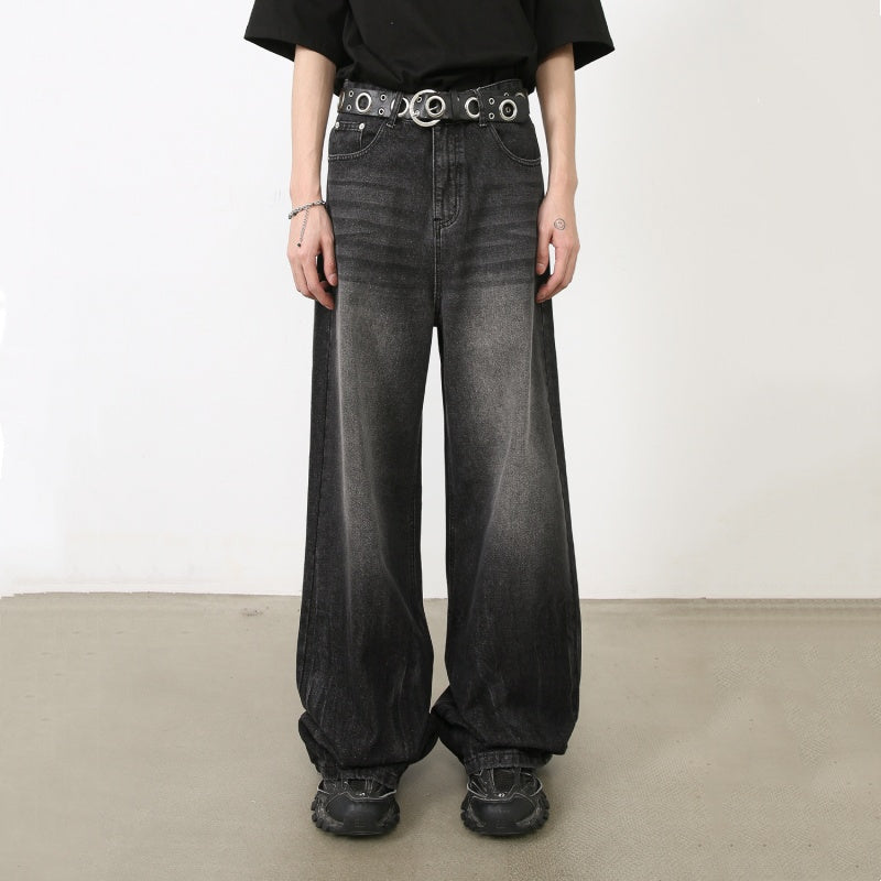 Men's Loose Straight-leg Denim Retro Tattered Jeans Wide Leg Pants