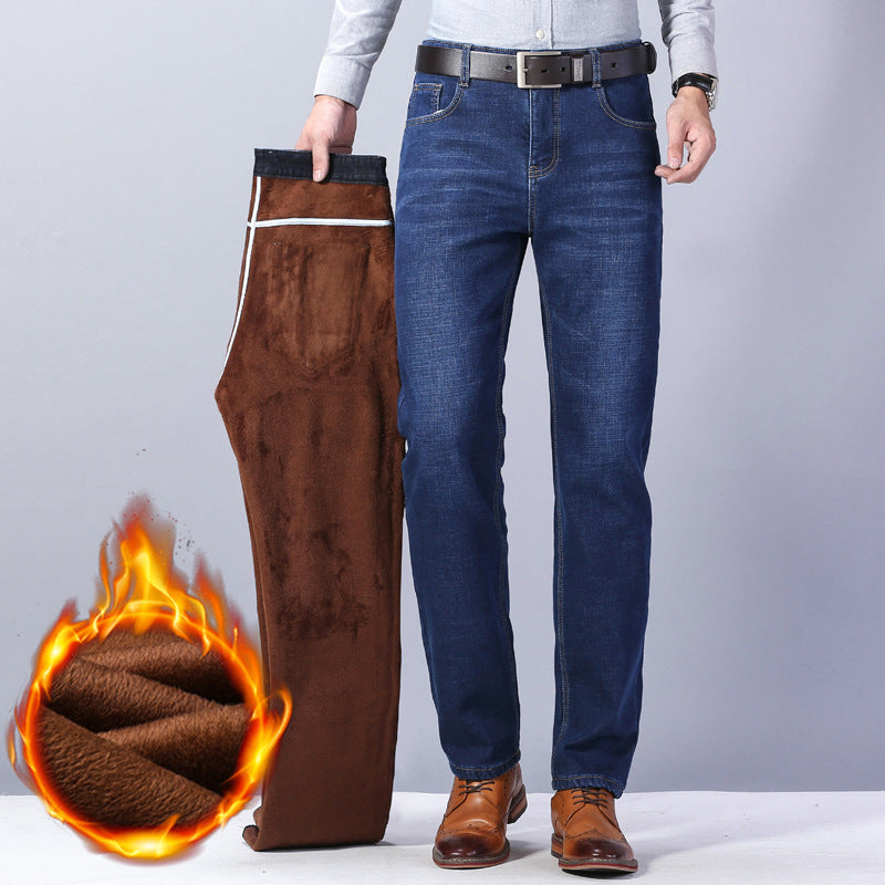 Oversized Slim Straight Mid-waist Warm Men's Trousers Winter Fleece Pants