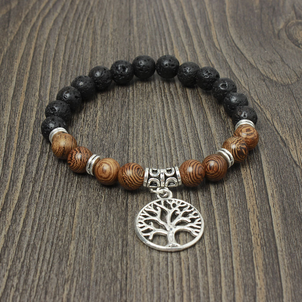 Volcanic Stone Buddha Beads Lotus Yoga Tree Of Life Pendant Bracelet