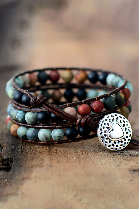 Handmade Triple Layer Beaded Agate Bracelet 