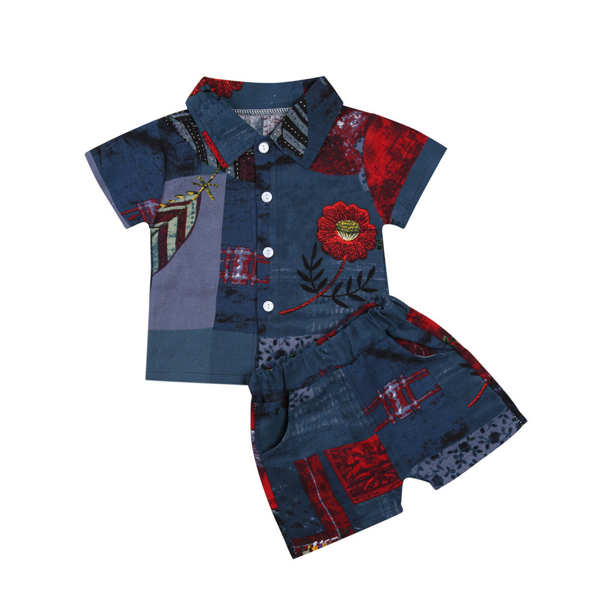 Creative Print Boys Summer Short-sleeved Shirt Suit