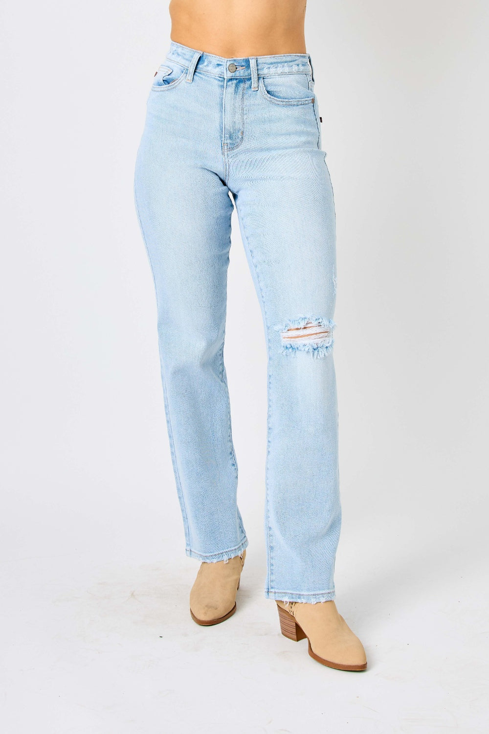 Judy Blue Full Size High Waist Distressed Straight Jeans - Babbazon new