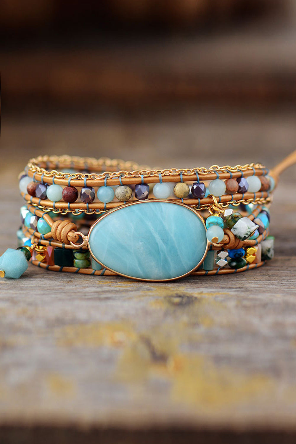 Handmade Natural Stone Beaded Triple Layer Bracelet 