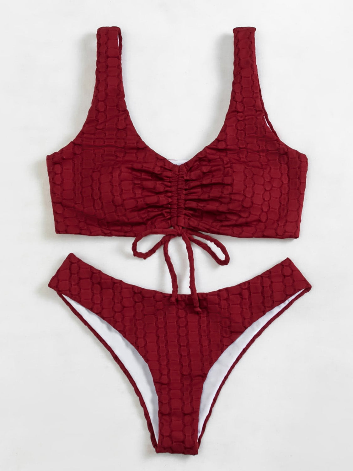 Drawstring Wide Strap Two-Piece Swim Set 