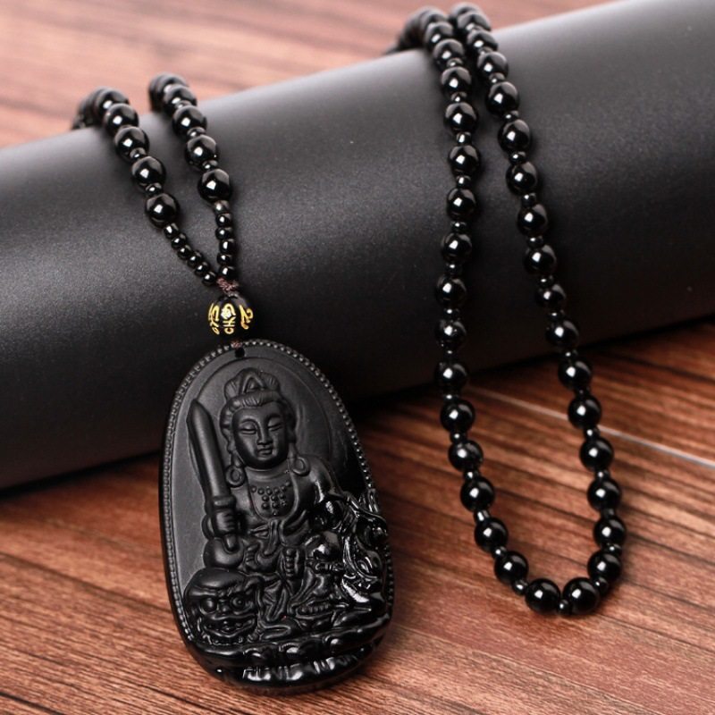 Amulet Obsidian Natal Buddha Pendant Necklace