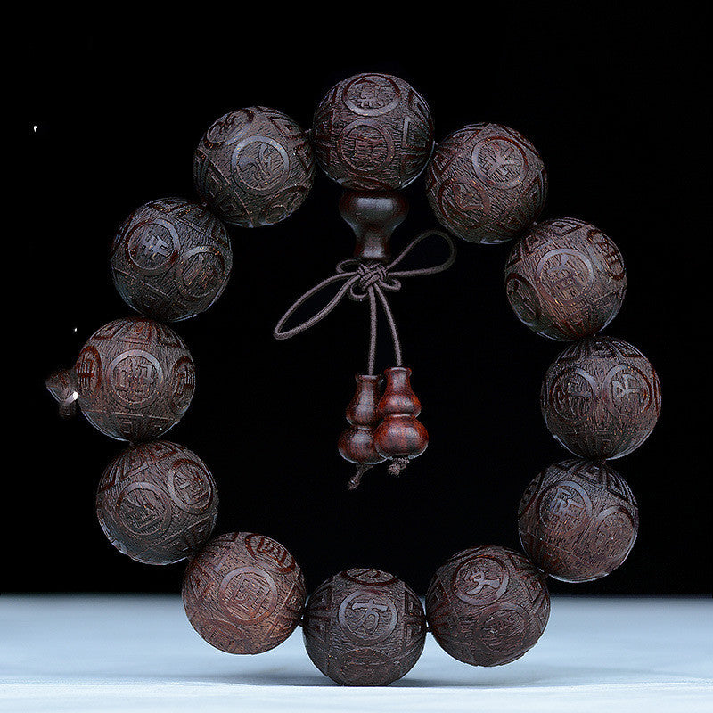 Twelve Mantra Floating Carved Rosewood Bracelet Red Sandalwood Men's Crafts Buddha Beads Rosary